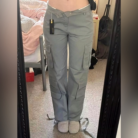 NWT Grey cargo pants wide leg with side pockets XS S M L - Picture 6 of 14